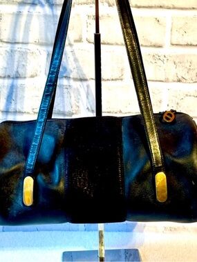 Christian Dior Vintage Mini Barrel Bag Black Leather Gold Hardware Rare Y2K